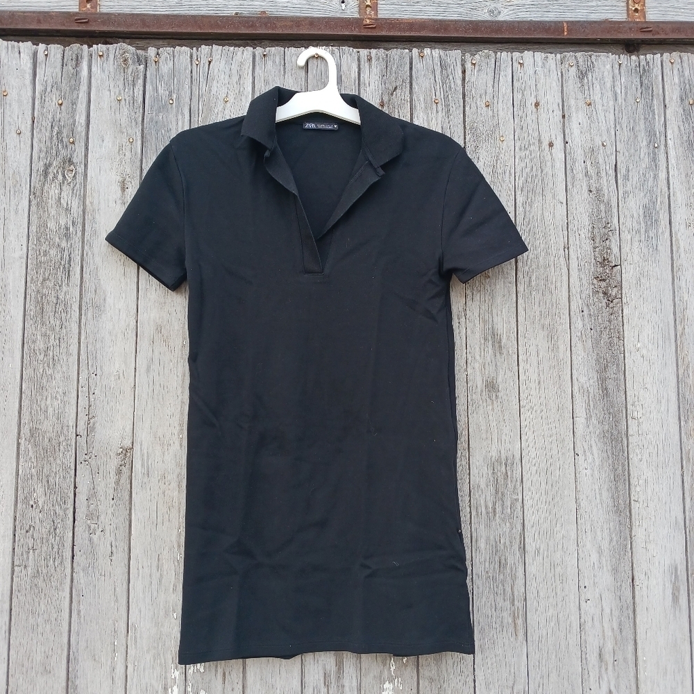 Zara Shirt Dress Polo V-neck Short Sleeve Mini Womens Sz Small Casual